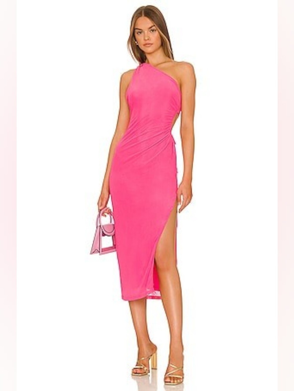 Hansen‎ + Gretel Madre Cutout One Shoulder Fuchsia Pink Midi Dress Size Small